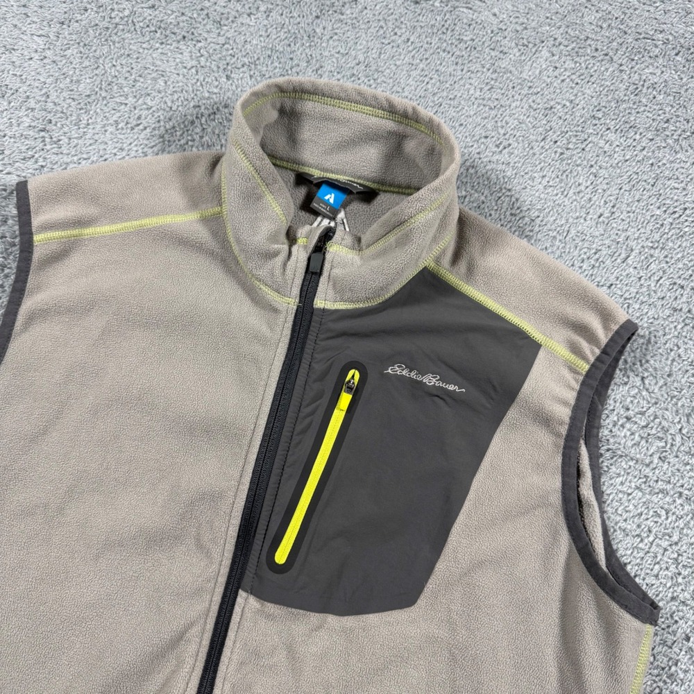 Eddie Bauer First Ascent Mens Large Gray Fleece‎ Full Zip Vest Hiking Outdoor